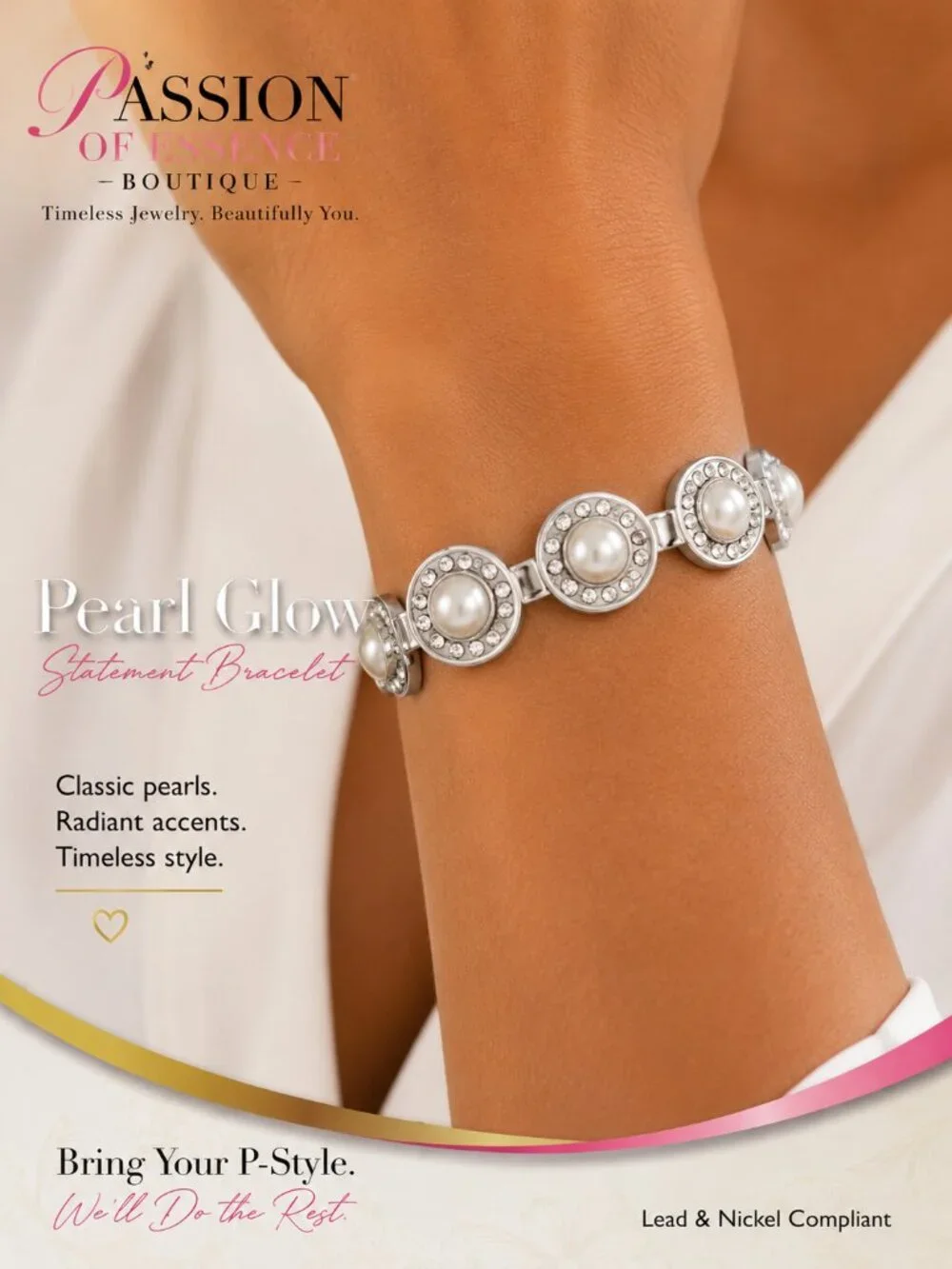 Pearl Glow Silver-Tone Statement Bracelet